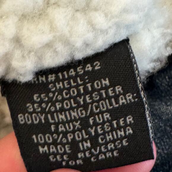 Joujou Denim Trucker Jacket Faux Fur Lining Collar Button Up Small NWT Dark Wash - Picture 6 of 13